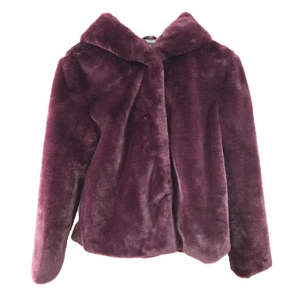 Simply Vera VeraWang Sz Xs Burgrundy Faux Fur Hooded Coat